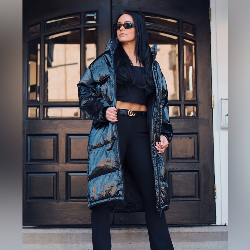 Boohoo Black Shiny Puffer Coat Size 6